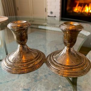 Sterling silver plated candlestick holder pair - vintage